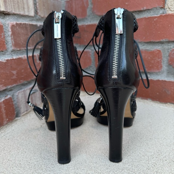 MICHAEL KORS “MONTEREY” Leather Weave, Back Zip Sandal in Black Sz 9 - Picture 4 of 12